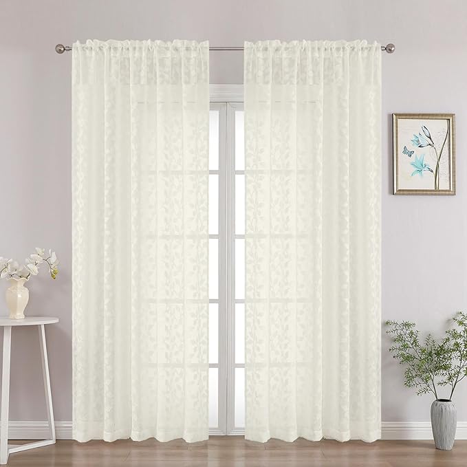 Chyhomenyc Ivory Sheer Curtains 84 Inch Length 2 Panels Set, Light Filtering by Chyhomenyc