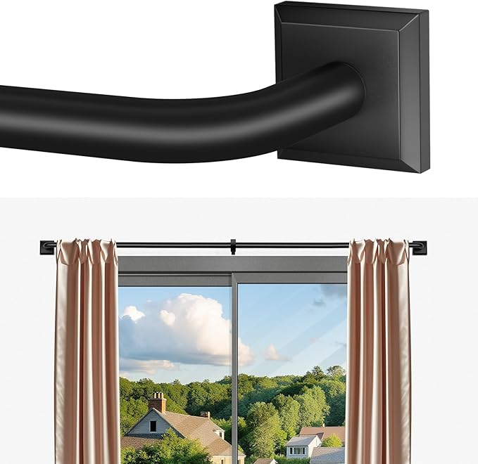 Black Curtain Rods for Windows 28-48Inch Heavy Duty French Return Rod, Wrap by RBYCOS