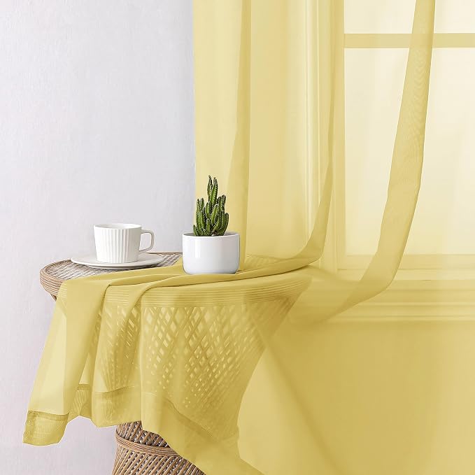 Lecloud Yellow Sheer Curtains 72 Inches Long 2 Panels, Light Filtering Voile - Image 3