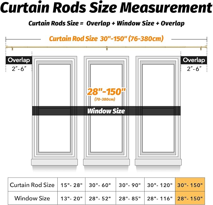 GEEBOBO Gold Curtain Rods for Windows 72 to 144 Inch, 1 Inch Adjustable Heavy - Image 5