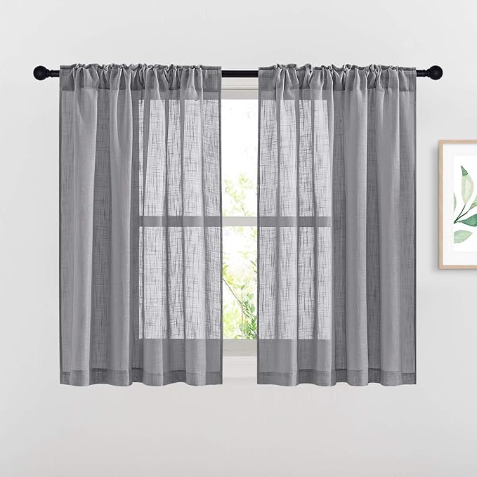 NICETOWN Bathroom Window Curtains 45 inch Length, Natural Linen Textured Rod by NICETOWN