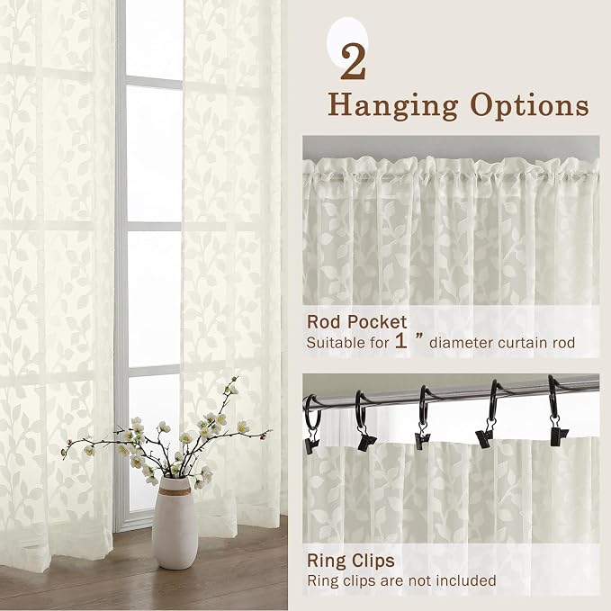 Chyhomenyc Ivory Sheer Curtains 96 Inch Length 2 Panels Set, Light Filtering - Image 5