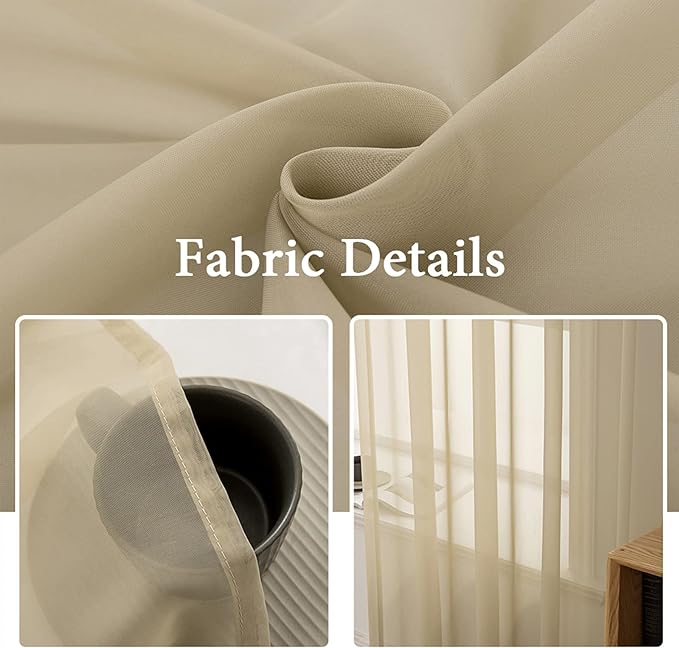 MIULEE 2 Panels Sheer Curtains for Living Room 54 X 63 Inches Beige | Window - Image 3