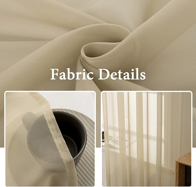 MIULEE 2 Panels Sheer Curtains for Living Room 54 X 120 Inches Beige | Window - Image 3