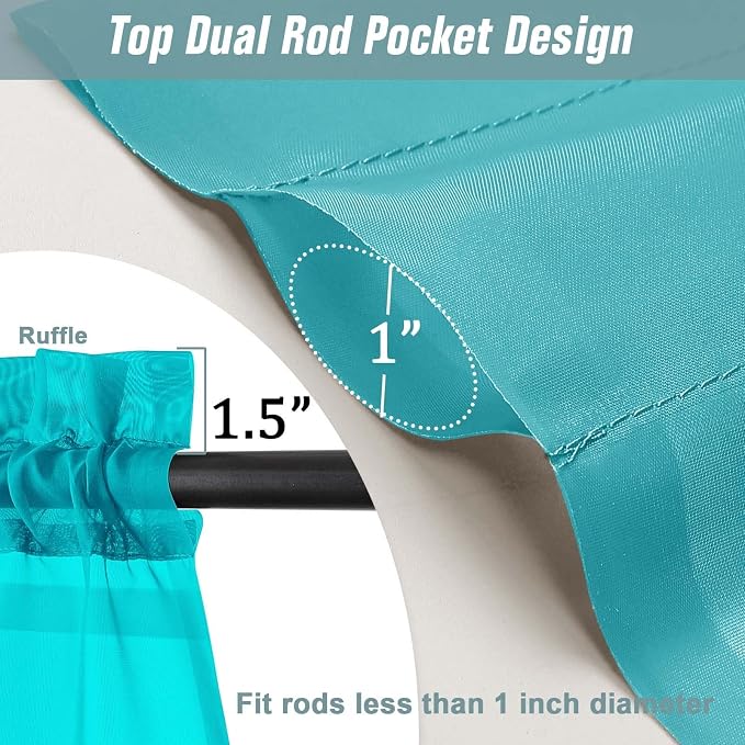 Turquoise Sheer Curtains Tier 30 Inches Length 2 Panels, Light Filtering - Image 3