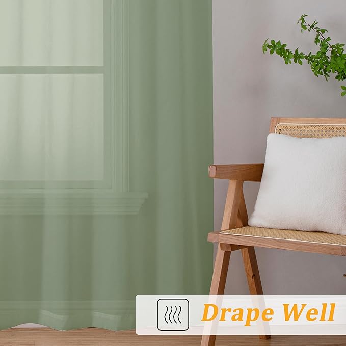 Gwine Sage Green Sheer Curtains 63 Inch Length - Image 6