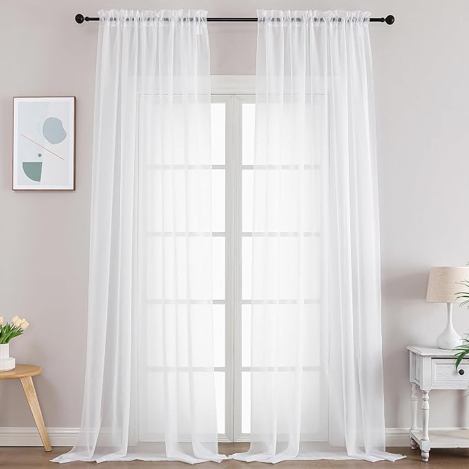 Gwine White Sheer Curtains 120 Inches Long 2 Panels Set, Extra Long Sheer White by Gwine