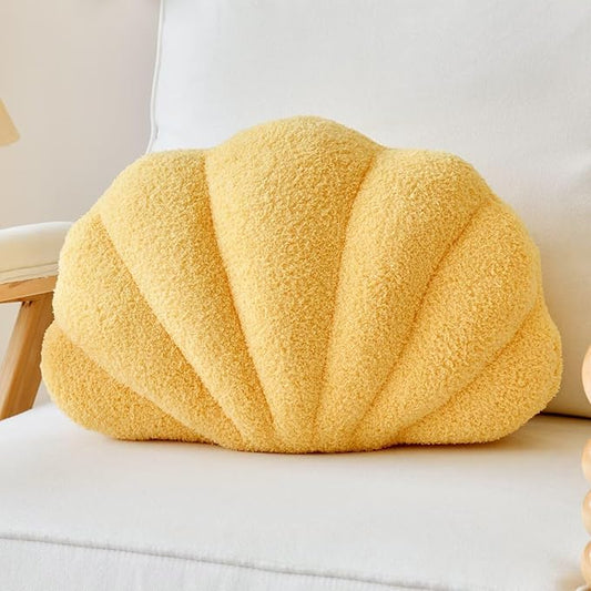 Yellow Seashell Throw Pillows, Shell Shaped Throw Pillows, 13 Inch Soft Home Decorative Pillow Plush Cushion for Bed Couch Living Sofa Room Decor Accent Throw Pillow