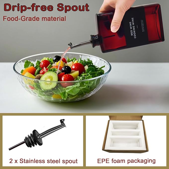 Olive Oil Dispenser Bottle for Kitchen, UV-Protected Dark Glass 11.8oz, Oil and Vinegar Dispenser Set, Soy Sauce Dispenser, Coffee Syrup Bottles- 11.8oz, Set of 2