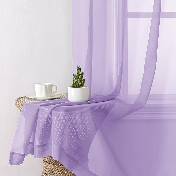 Aiyufeng Light Purple Sheer Curtain Panels Pair Sold 45 Inch Length, Light - Image 6