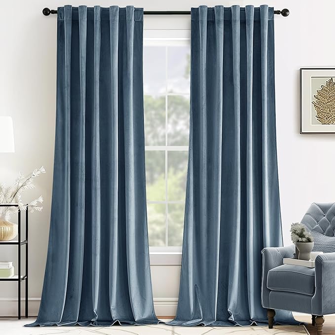 MIULEE Velvet Curtains 52x96 inches 2 Panels Stone Blue Blackout Curtains | by MIULEE