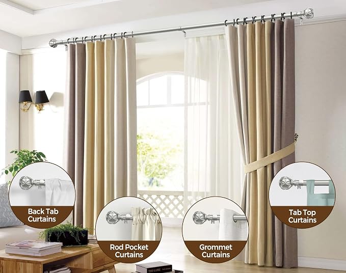 KAMANINA 1 Inch Extra Long Curtain Rod 140 to 195 Inches Silver Heavy Duty - Image 4