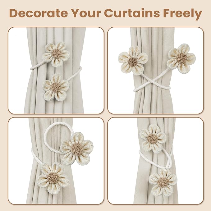 KLOGTSIND Flower Curtain Tiebacks, 2 Pack Curtain Ties Elegant DIY Curtain - Image 5