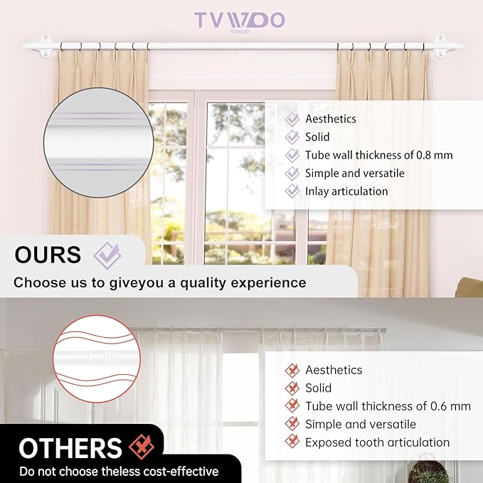 TVWOO 2 Pack Wrap Around Curtain Rods, 5/8 Inch Adjustable Blackout Curtain Rod - Image 2