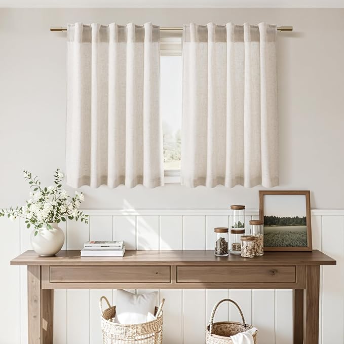 Beige Curtains for Kitchen Windows Over Sink 36 inch Length Rustic Farmhouse - Image 6