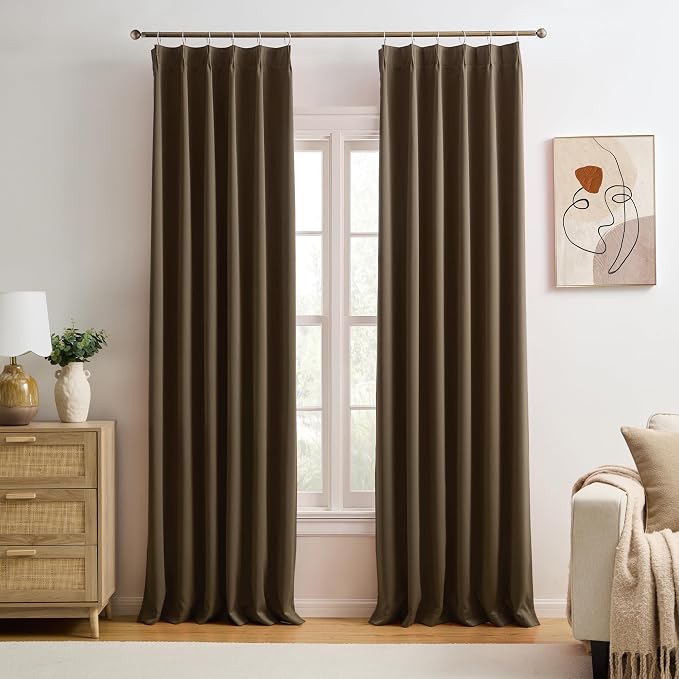 Brown Blackout Curtains 156 Inches Long 13 feet Tall, Extra Long Pinch Pleats by KEQIAOSUOCAI