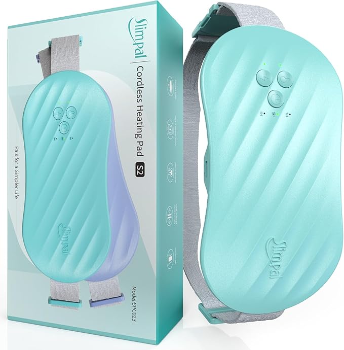Slimpal AI Portable Heating Pad for Period Cramps, Smart AI Heat Chip, Electric Cordless Heating Belt for Back, Belly, Waist, Stomach, Menstrual Wearable Heating Pad Gifts for Girl Women Her Aqua S2