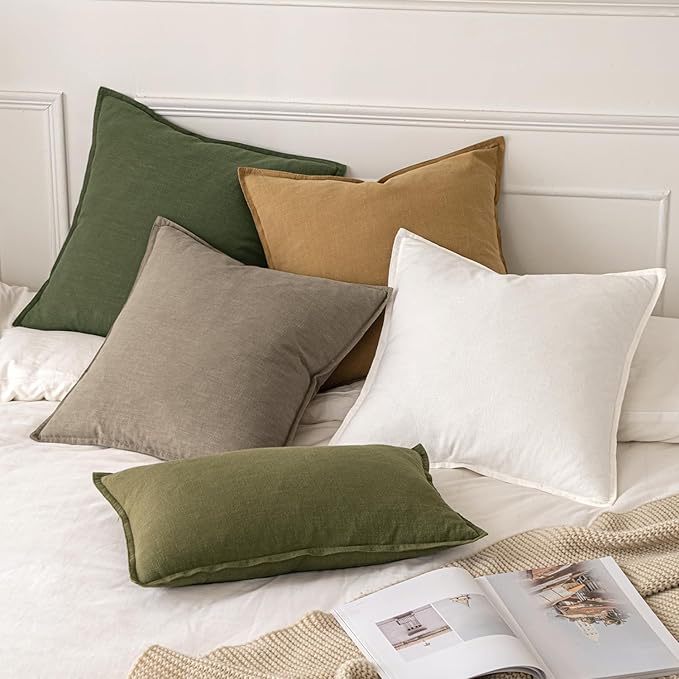 MIULEE Decorative Linen Pillow Covers 18x18 Inch Tan Taupe | Boho Farmhouse​ - Image 6