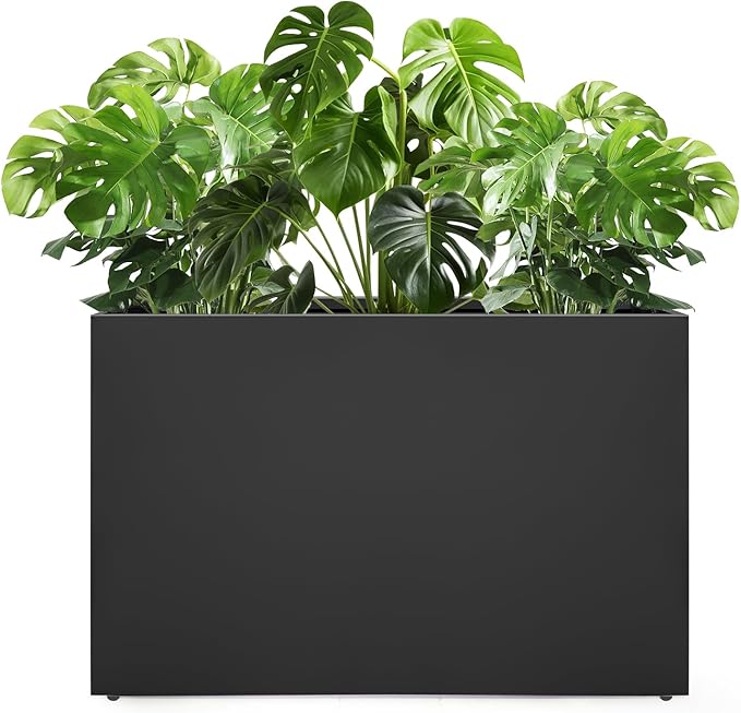 Galvanized Steel Planter Box - No Installation Required Metal Rectangular Block Long Box Planter Modern Outdoor Planters All-Weather Use with Drainage Holes for Patio/Porch, 36×24×12IN