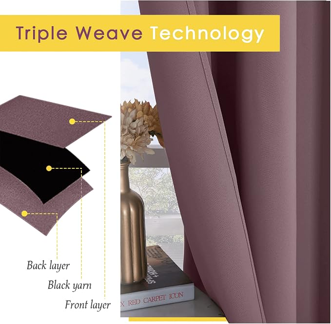 NICETOWN Blackout Curtains for Bedroom, Dry Rose, 42 W by 80 L, Thermal - Image 4