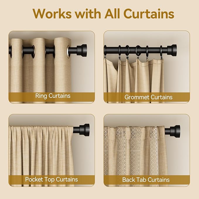 YaFex Curtain Rods 32-84 Inch, Heavy Duty 1 Inch Adjustable Curtain Rod - Image 5