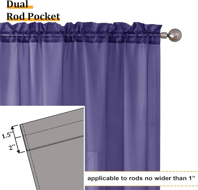 Aiyufeng Purple Sheer Curtains 63 Inch Length 2 Panels Set, Light Filtering - Image 5