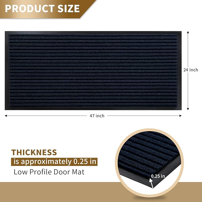Yimobra Front Door Mat Outdoor Indoor Entrance, 100% Waterproof All-Season All Weather Doormat, Welcome Matt Outside Entry, Non Slip, Low Profile, Heavy Duty Patio Porch Floor Mats,47 x 24,Navy Blue