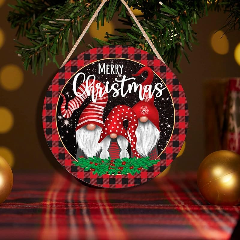 Christmas Gnome Wooden Hanging Sign Door Decoration,Merry Christmas Welcome Sign Front Door with Three Dwarfs for Christmas Home Window Wall Farmhouse Indoor Outdoor