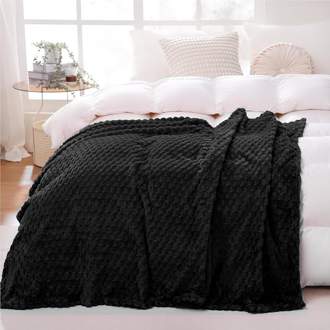 Puncuntex Black Throw Blanket 108"×90" inches Fuzzy 3D Jacquard Decorative by Puncuntex