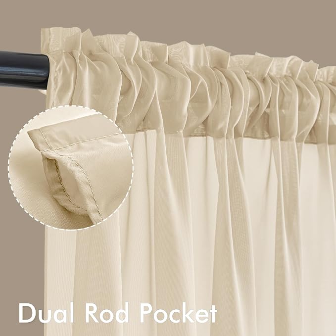 MIULEE Cream Sheer Curtains 72 Inches Long, 4 Panels Set, Light Filtering Rod - Image 3