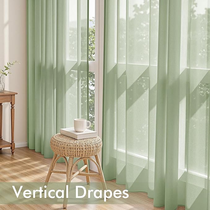 MIULEE Sage Green Sheer Curtains 72 Inches Long 4 Panels 42 x 72 Inches | Light - Image 5