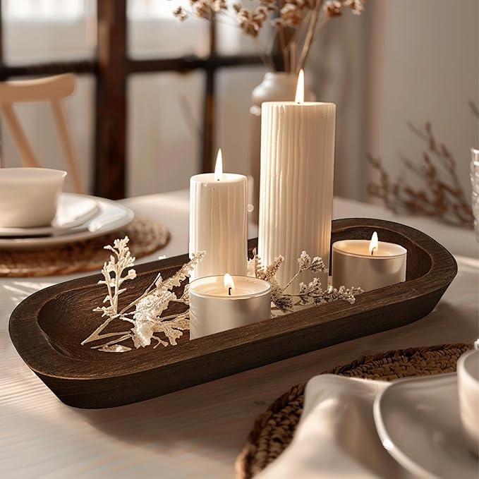 Royxen 8 Pack Dough Bowl for Candle, Wooden Dough Bowls Paulownia, Rustic Bowl Vintage, Bowls for Candle, 14.5 x 5.5 Inch, Brown