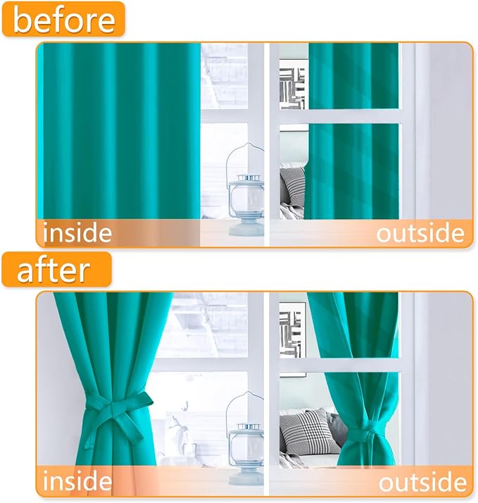 Blackout Curtains for Bedroom, Peacock Teal, 38 x 63 Inch, 2 Panels | Thermal - Image 4