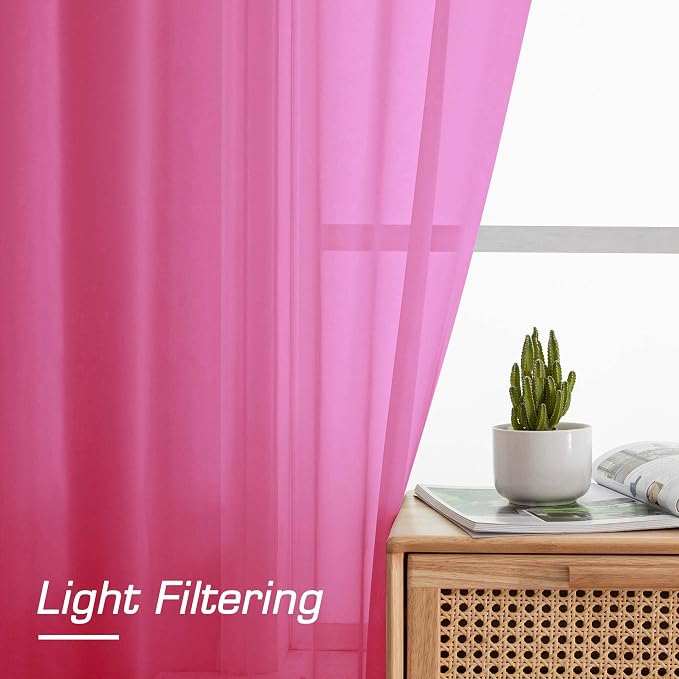 OWENIE Hot Pink Sheer Curtains 84 Inches Long - Image 4