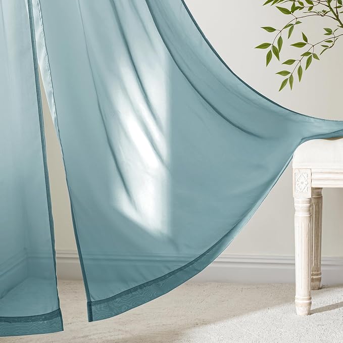 MIULEE Dusty Blue Sheer Curtains 108 Inches Long 4 Panels 42 x 108 Inches | - Image 6