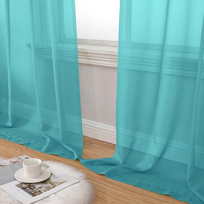 Turquoise Sheer Curtain for Bedroom Living Room 78 Inches Long 2 Panels Set - Image 8
