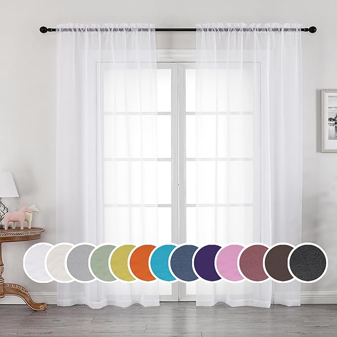 Sheer White Curtains, Sheer Curtains 63 inch Length 2 Panels Set, Rod Pocket by OWENIE