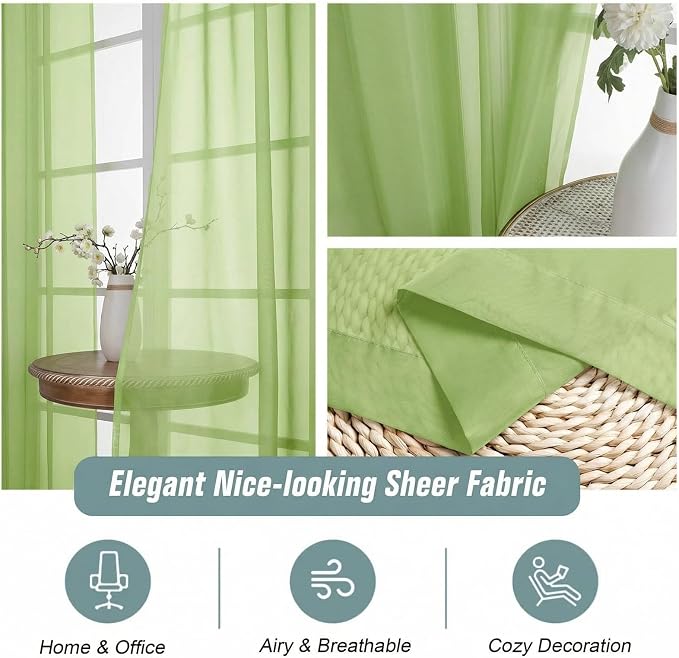 Sheer Curtains 63 Inch Length 2 Panels, Soft Voile Sheer Curtains - Image 4