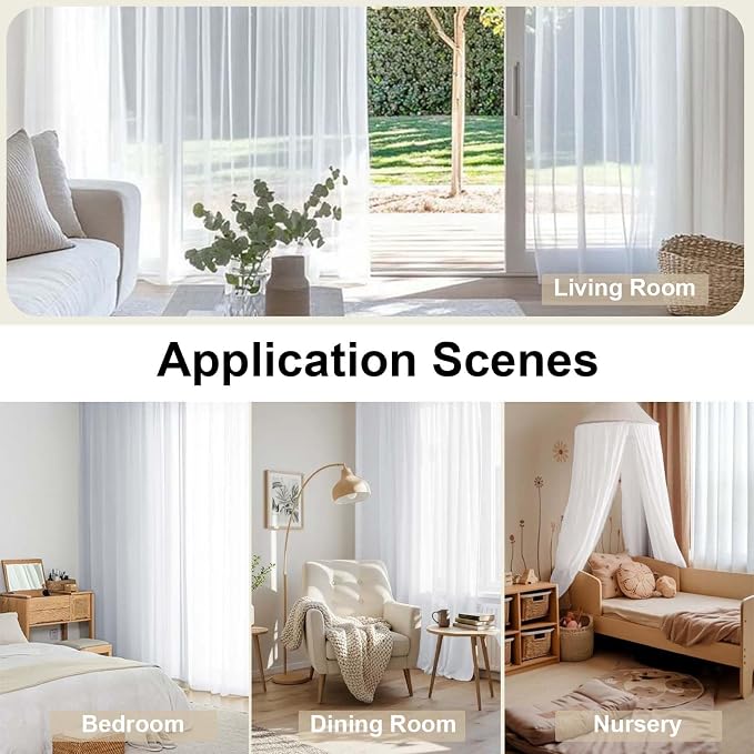 Sheer White Curtains, Sheer Curtains 63 inch Length 2 Panels Set, Rod Pocket - Image 6