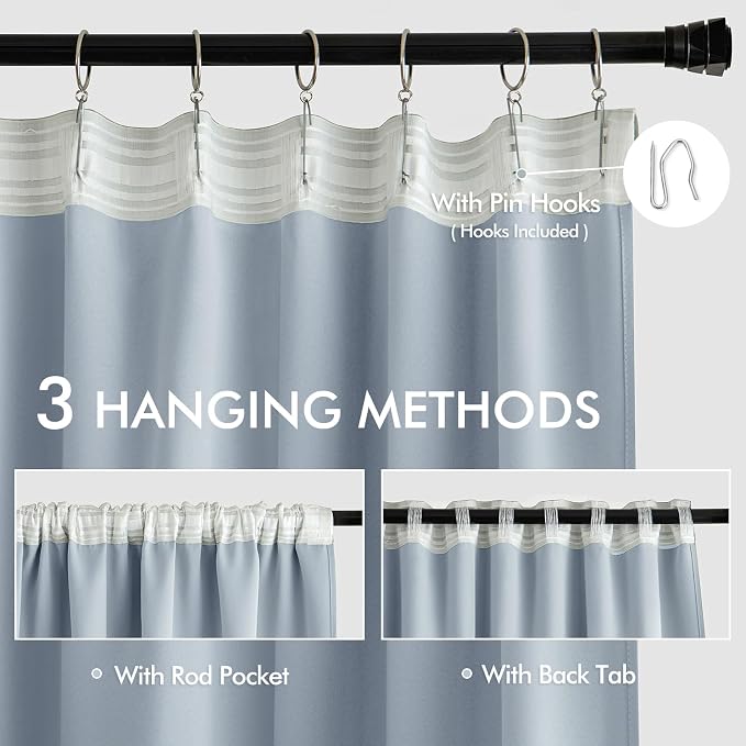 MIULEE Light Blue Back Tab Blackout Curtains 52x120 Inch Long 2 Panels Set | - Image 3