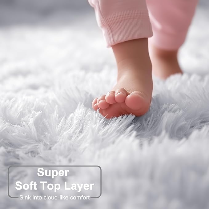 Amdrebio White Fuzzy Furry Small Kids Area Rug 3x5 - Image 4