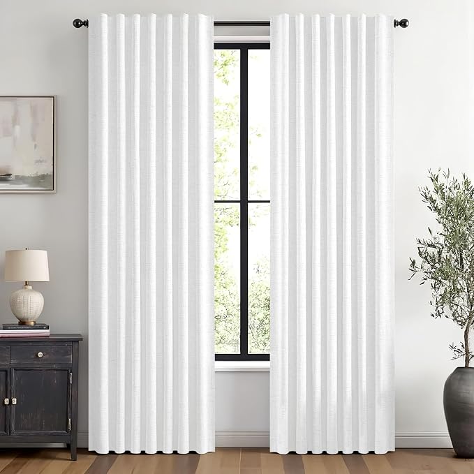 MIULEE 100% Blackout Linen Curtains 42 x 72 Inch Bright White 2 Panels | by MIULEE