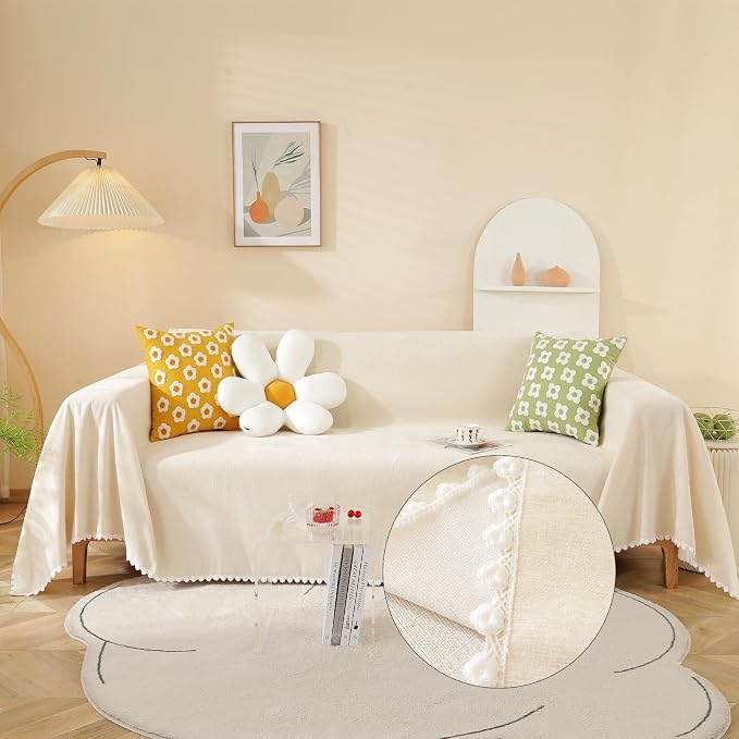 HANDONTIME Beige Couch Covers for 3 Cushion Sofa by HANDONTIME