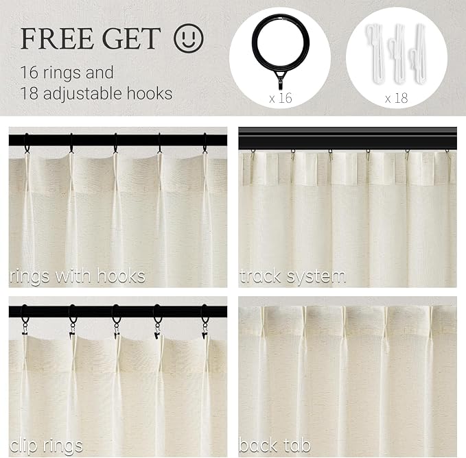 Topfinel Pinch Pleated Curtains 90 Inches Long 2 Panels Set, Natural Cream Semi - Image 2