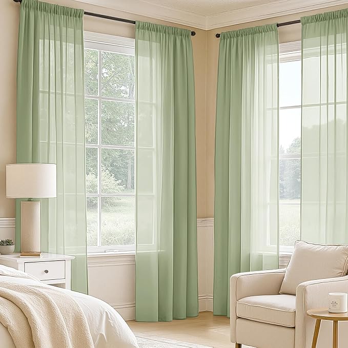 MIULEE Sage Green Sheer Curtains 96 Inches Long 4 Panels 42 x 96 Inches | Light - Image 2