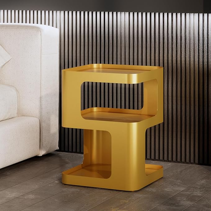 Gold Side Table,Modern end Table,Unique nightstand,Bedside Tables,Metal Accent Side Table with Storage for Living Room Bedroom Couch,no Assembly Required