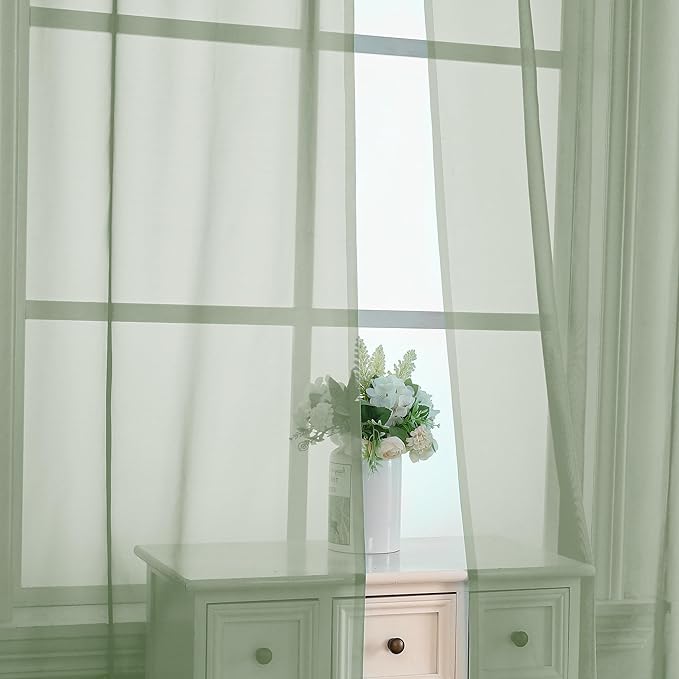 2 Panels Sheer Sage Green Curtains 72 Inches Length Window Treatment - Image 4