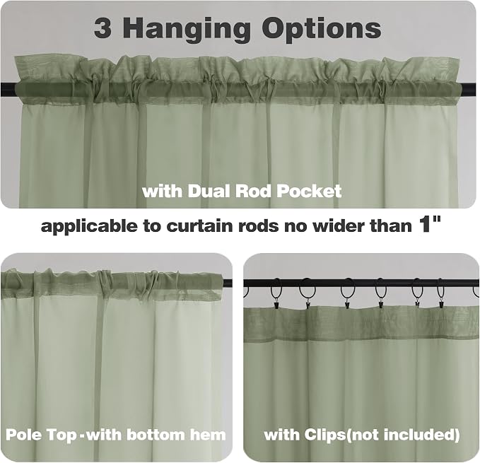 Chyhomenyc Extra Long Sage Green Sheer Curtains 120 Inches Long 2 Panels - Image 3