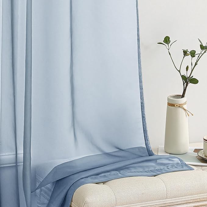 MIULEE Dusty Blue Sheer Curtains 54 X 72 Inches, 2 Panels | Solid Color - Image 4