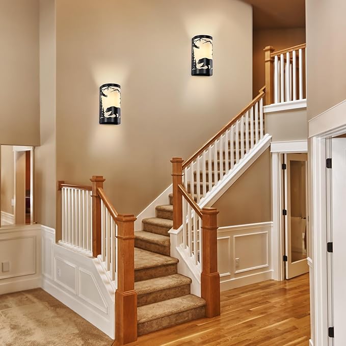 Wall Sconce Light,Bear Metal Cream Parchment Farmhouse Wall Sconces Set of Two,Rustic Black Matte Hallway Sconces Wall Lighting,Vintage Wall Mount Lamp,Wall Lights for Living Room,Bedroom